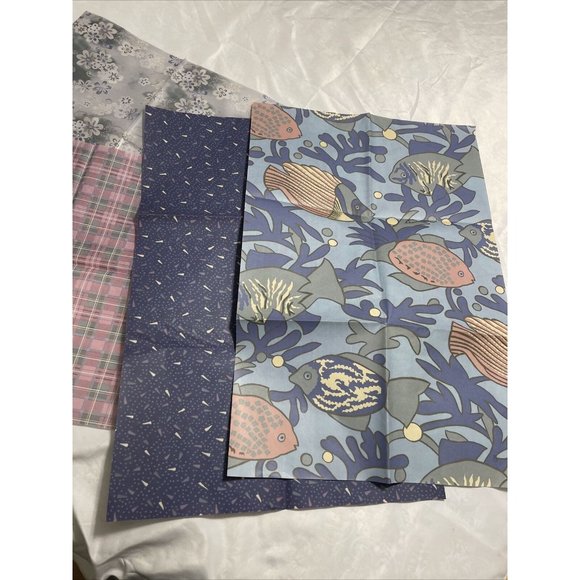 20x30 Inch Blue Fish Coral Wrapping Paper Sheets Set- 2 Papers & 2 Tissue Sheets - Picture 1 of 12